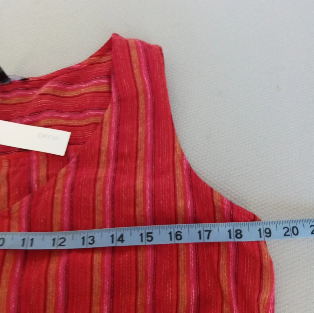 New Anthropologie Drew Red Striped Linen Blend Sleeveless Faux Wrap Dress Medium - Picture 6 of 10